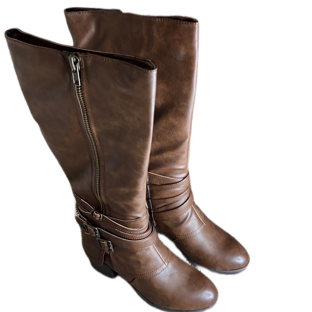 Madden Girl Rate Wide Calf Boot, Women's Size 7.5 M, Tan NEW